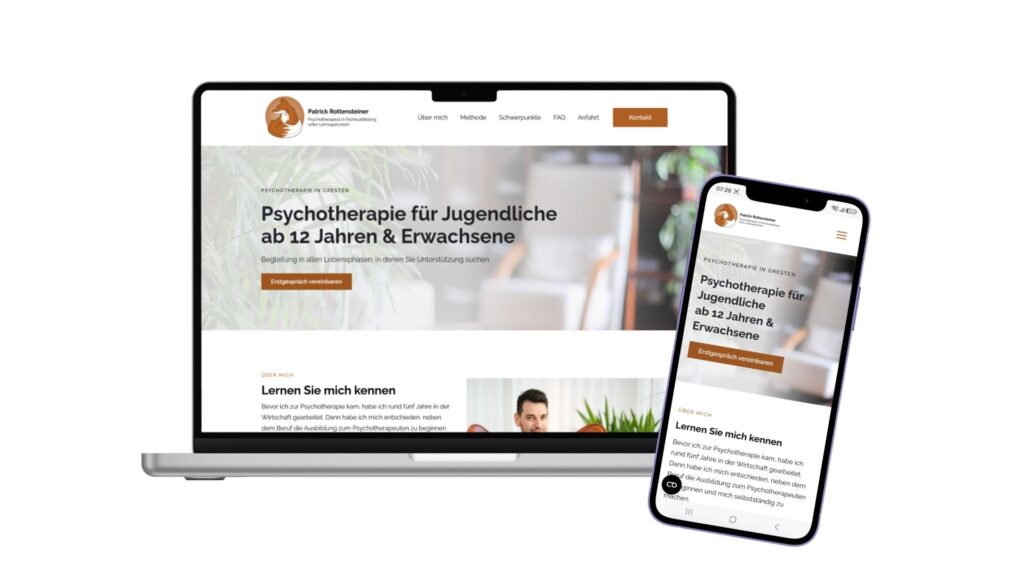 Website Desktop & Mobil für Patrick Rottensteiner Psychotherpeut in Fachausbildung unter Lehrsupervision