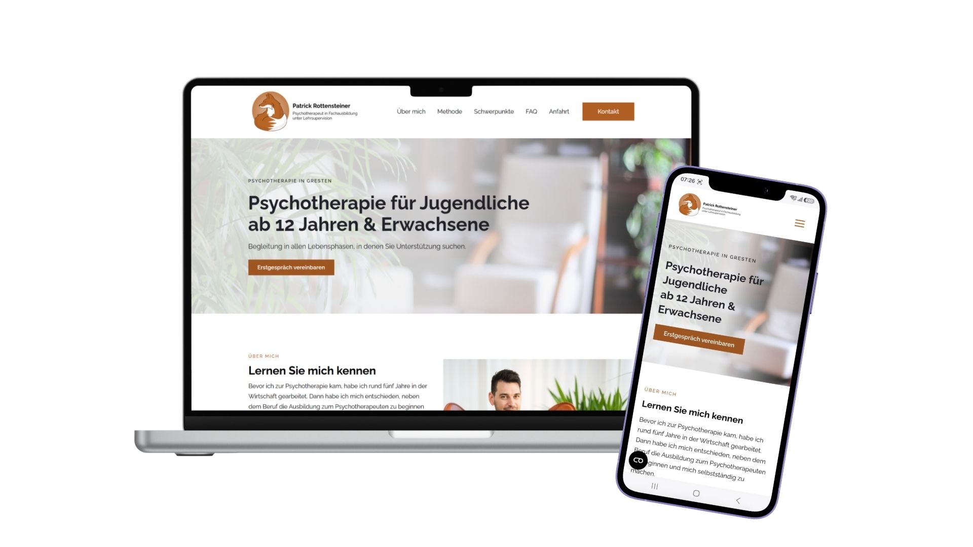 Website Desktop & Mobil für Patrick Rottensteiner Psychotherpeut in Fachausbildung unter Lehrsupervision